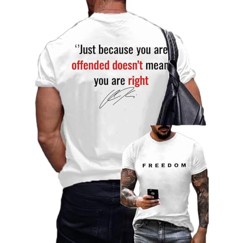 YIttings Men's Freedom Shirt - Freedom Tshirt - Charlie Kirk Shirt & Turning Point USA Round Neck Shirts (UK, Alpha, XL, White)