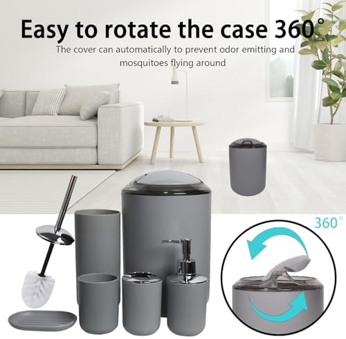 CERBIOR Bathroom Accessories Set 6 Piece Bath Ensemble Includes Soap Dispenser, Toothbrush Holder, Toothbrush Cup, Soap Dish for Decorative Countertop and Housewarming Gift (Light grey-6pcs) by CERBIOR - Image 6