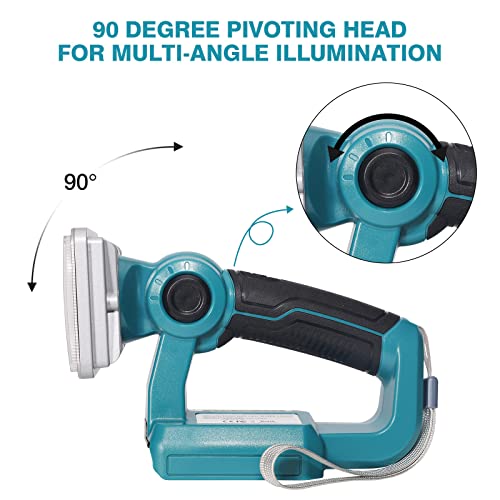 Hiesuan 9W 1000Lm Handheld Flashlight Cordless Led Work Light For Makita 14.4-18V Li-Ion Batteries Bl1830 Bl1840 Bl1850 Rechargeable Outdoor Jobsite Light 90° Rotating #TOP5