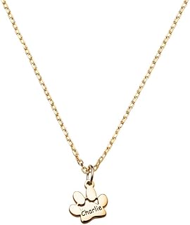 Custom Engraved Paw Print Necklace – 925 Sterling Silver or Gold, Person...
