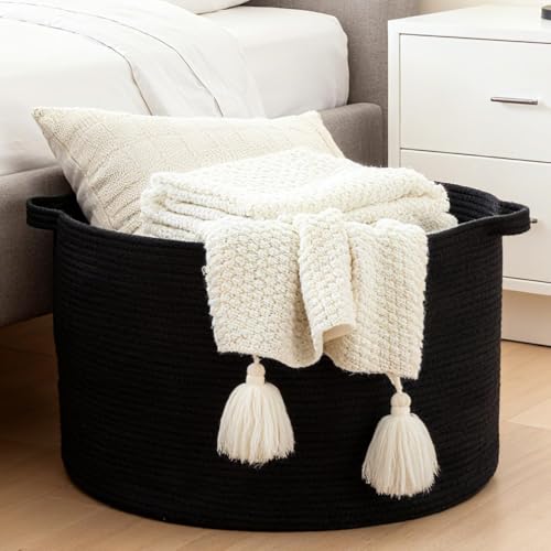 Luxury Little Extra Large Nursery Storage Basket, 22 x 22 x 14 inches - 100% Cotton Rope Baskets with Handles, Blanket Basket for Toys, Blankets & Pillows - Inner Black by luxury little - Used condition - US$15.25