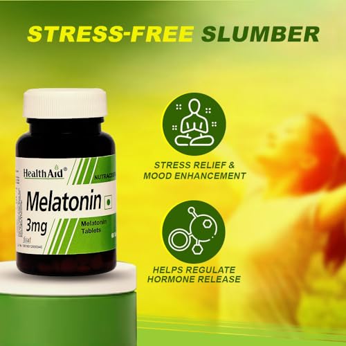 Image of HealthAid Melatonin 3mg Supplement for Men & Women | Supports Relaxation, Restful Sleep & Healthy Sleep Cycle | 60 Tablets