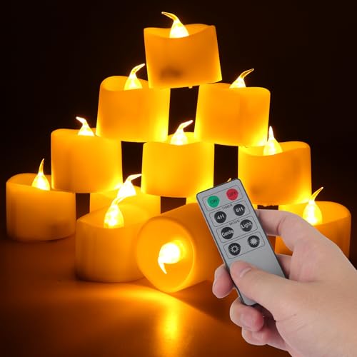 DAJASD Led Teelichter, 12 Stück Led Kerzen mit Fernbedienung und...