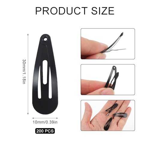 200 pinzas pequeñas de metal negras para cabello 30mm miniatura 2