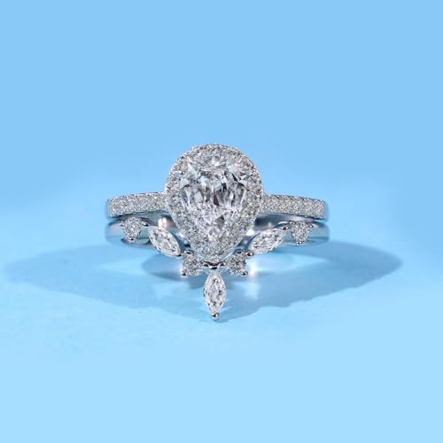 Luxury Couple Rings White Gold Plated 925 Sterling Silver Ring Pear 1CT AAAAA CZ Women Wedding Ring Sets Men Titanium Steel Ring2