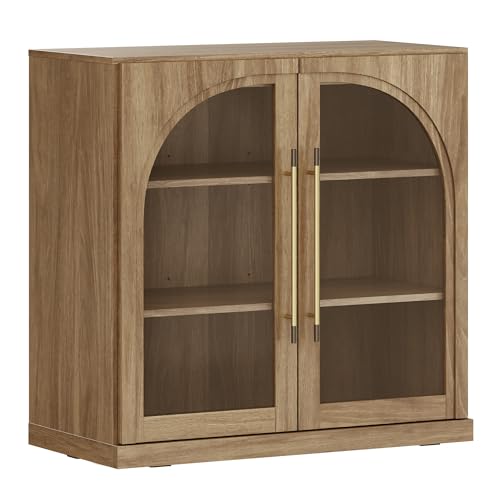 BELLEZE Modular Sideboard with Arched Glass Door, Accent Display Buffet Cabinet with Storage and Adjustable Shelves,Classic Modern Credenza for Living Room Kitchen Entryway (Camel) - image 8