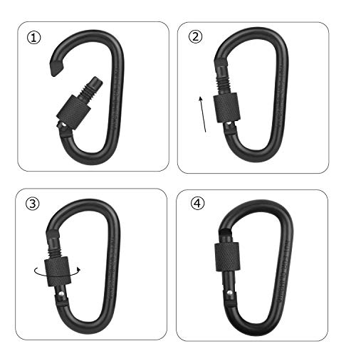 Locking Carabiner Clip, Vonpri Caribeaner Clips Black D Ring Spring Snap Key Chain Hook 3" Screw Gate Hook Travel Aluminum Carabiners (8Pack) #TOP6