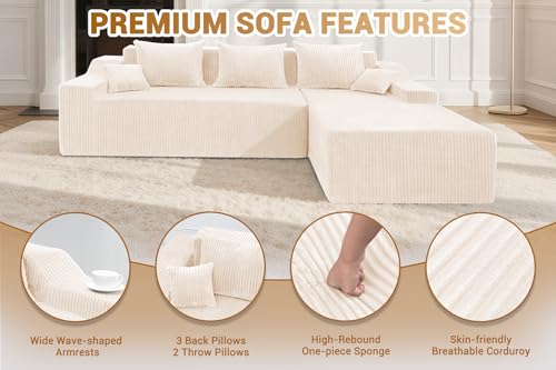 Image of HABUTWAY 101'' Modular Sectional Sofa Cloud Couch with Deep Seat, Modern L-Shaped Convertible Couches Upholstered Couch with Chaise for Living Room Bedroom(Beige, Right-Facing Chaise)