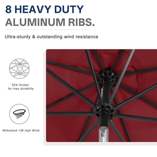 Image of ABCCANOPY Durable Solar Led Patio Umbrellas with 32LED Lights 11FT (Wine Red)