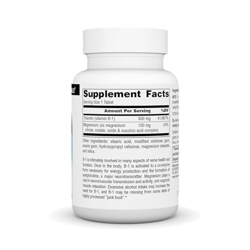 Source Naturals Vitamin B-1 Thiamin 500mg - High Potency, 100% Pure - 50 Tablets