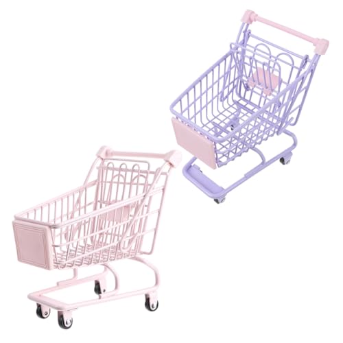 Mipcase Lot de 2 Mini Caddies Décoratifs en Plastique Chariots de Supermarché de Taille Moyenne en Couleur Macaron Jouets Décoratifs pour Bureau Chambre...