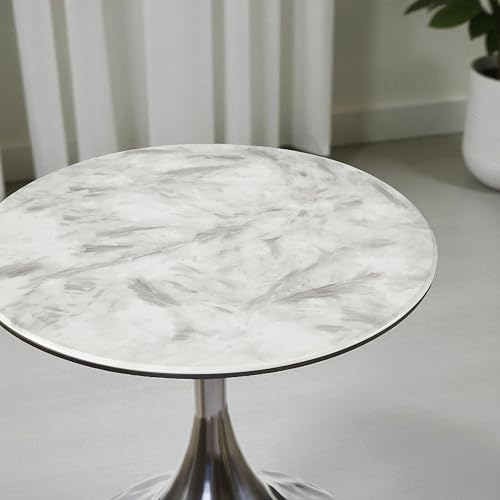 Image of The Attic Luna Marble Top End Table Round Modern Decor,Titanium