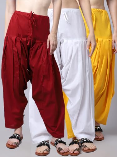 Image of Pistaa's Women's Regular Fit High Rise Combo of 3 Solid Pure Cotton Patiala Salwar