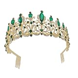 FRCOLOR Couronne de Mariée Baroque Strass Mariage Diadème Reine Tenant Cendré Bande Cristal Couronne Tiara pour La Fête de Bal Green
