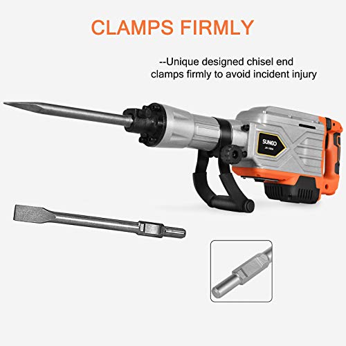 SUNCOO Electric Demolition Jack Hammer, 1900BPM Heavy Duty Jackhammer Powerful Rock Pavement Concrete Breaker Drills Kit with Gloves, Wheeled Case, Goggle and Flat&Point Chisels Bits