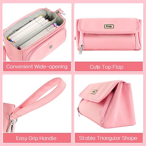 Sooez SZA0315-1001C Super Large Pencil Case, Big Capacity Pencil Bag With 3 Compartments, Can Hold 100 Pencils, Cute Pencil Pouch With Zipper, Portable Stationery Pen Bag, Aesthetic School Supplies thumb #4