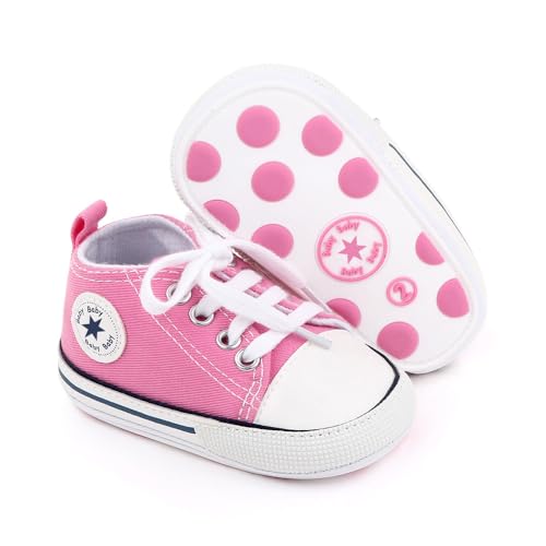 Image of KKIIDDSS Unisex Baby Girls Boys Canvas High-top Shoes, Newborn Infant Anti-Slip Soft Sole Frist Walking Breathable Sneakers