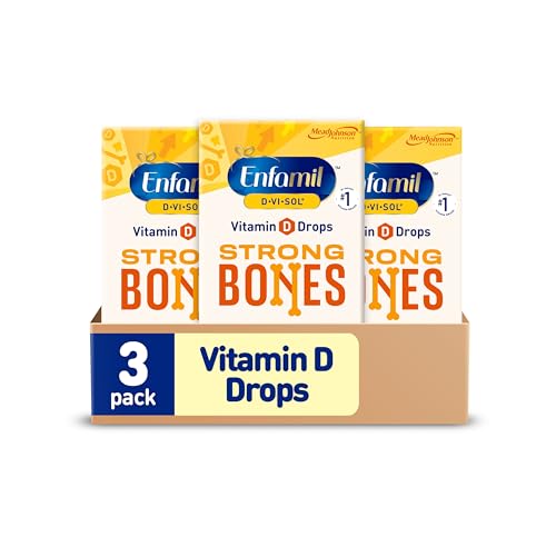 Enfamil Baby Vitamin D-Vi-Sol Vitamin D Liquid Supplement Drops for Infants, Supporting Strong Teeth & Bones in Newborn Babies, Easy-to-Use, Gluten-Free, 50 mL Dropper Bottle, Pack of 3