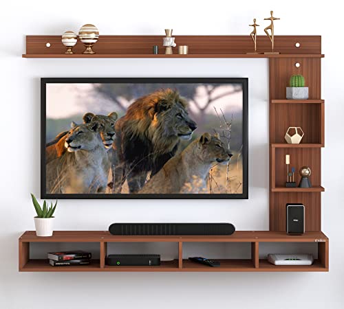 Image of Anikaa Cindy Engineered Wood Wall Mount TV Unit /TV Stand /TV Cabinet /TV Entertainment Unit /Set Top Box Stand (Walnut) (Ideal for 43 Inch)(D.I.Y)