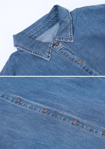 Image of loveimgs Women Oversized Distressed Denim Button Down Shirt Tunic Dress Flowy Mini Jean Dress with Pockets