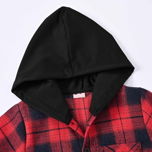 Unisex Kids Flannel Plaid Shirts Toddler Boys Girls Button Down Long Sleeve Shirt with Hood Fall Winter Jacket Coats4