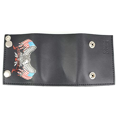 Milwaukee Leather MLW7837 Men's 4” Leather “Eagle w/Flag” Tri-Fold Wallet w/Anti-Theft Stainless Steel Chain - One Size3