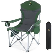 Nice C Camping Chair, Portable Chair, Lawn Chairs, Outdoor Chairs, with Armrest, Cooler Bag, Cup Holder, Side Pocket, for Camping, Traveling, Picnic Green&Grey 1-Pack