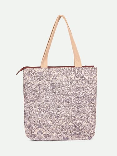 Image of ZOUK Ivy Tote Bag for Women | Handcrafted Jute Khadi with Vegan Leather Handles | Lightweight, Foldable & Travel-Friendly Everyday Carry Bag |