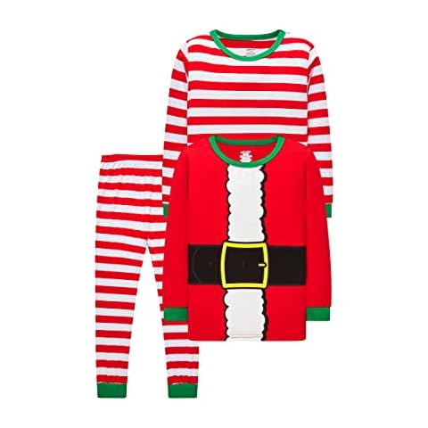 LOLPIP Kids Pyjamas Boys Girls Christmas Pajamas Big Kid Long Sleeve Sleepwear 3 Pieces Sets 12 Years Santa Printed Red Striped Cover