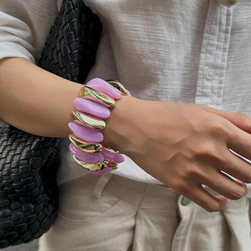 Image of MIFYNN Acrylic Chunky Bangle Bracelets for Women Stackable Stretch Resin Bracelet Minimalist Colorful Bangle Vintage Boho Chic Wristband Jewelry for Women