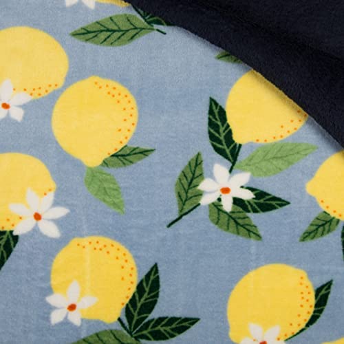 Tissu polaire réversible bleu poudré motif citrons en rouleau de 10 m
