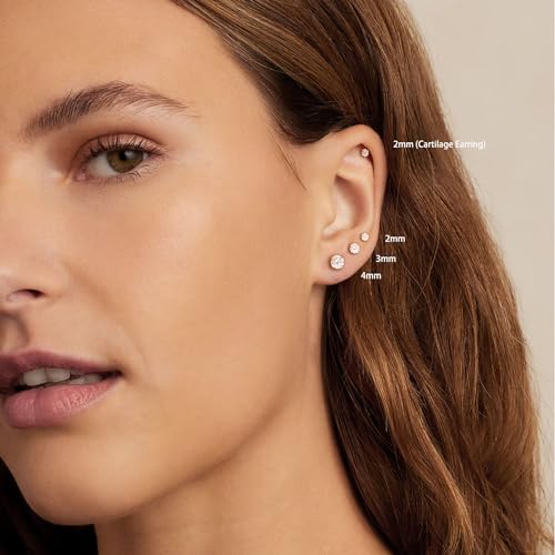 Threadless Flat Back Earrings, Hypoallergenic 14K Real Gold Plated CZ Stud Earrings | Cartilage Earring | Tragus Helix Piercing Jewelry | Push in Flatback Earrings for Women Men3