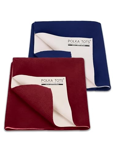 Image of POLKA TOTS Premium Waterproof Dry Sheet for New Born Baby | Extra Absorbent Bed-Cot Protector Mat | Water Proof Sheets for Kids Urine | Rubber Sheet for Adult & Toddlers | 50 x 70 CM S (Pack of 2)