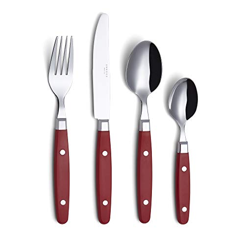 ANNOVA Silverware Set 24 Pieces Stainless Steel Cutlery Color Handle With Rivet/Retro Style Flatware - 6 x Dinner Knife, 6 x Dinner Fork, 6 x Dinner Spoon, 6 x Dessert Spoon (Red, 24 Pieces) Christmas ANNOVA Silverware Set 24 Pieces Stainless Steel Cutlery Color Handle With Rivet/Retro Style Flatware - 6 x Dinner Knife, 6 x Dinner Fork, 6 x Dinner Spoon, 6 x Dessert Spoon (Red, 24 Pieces) Christmas