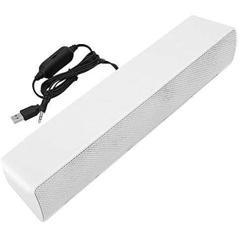 Socobeta Barra de Sonido Estéreo con Reproductor de música de 3,5 mm (Blanco) Cover