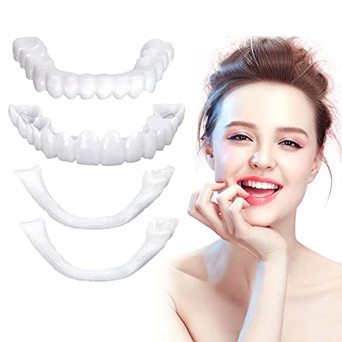 Fake Teeth,2PCS Dentures Cosmetic Teeth for Upper and Lower Jaw,Natural Shade and Comfortable Fit,Veneer Dentures for Women and Men-E