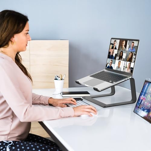 Image of Laptop Stand for Desk Detachable Aluminum Computer Riser Portable Metal Notebook Printer Stand Holder Compatible with MacBook Air, Pro, Dell, HP, Lenovo and All 10-16 inch Laptops, Black