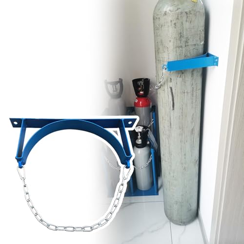 Genérico Soporte para bombonas de Gas/Tanque de oxígeno. Soporte de Pared para bombonas de oxígeno y nitrógeno. Estante Fijo de Acero con Tornillos y Cadena de Seguridad (65 cm de Largo).