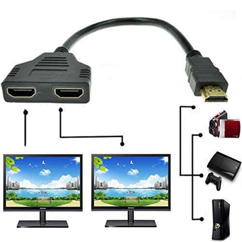 Baihui 1080P HDMI Male to Dual HDMI Female 1 to 2 Way Splitter Cable Adapter Converter for DVD Players/PS3/HDTV/STB and Most LCD Projectors (Black)