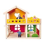 VIELSEITIG: Folgende Holzspielzeuge sind enthalten: 2x Treppenstufen, 1x Kühlschrank, 1x Küche, 1x Badewanne, 1x Nachtstuhl, 1x Waschbecken, 1x TV, 4x Stühle, 1x Tisch, 1x Bett, 1x Nachttisch, 1x Lampe, 1x langes Sofa, 1x kurzes Sofa, 4 Personen (Familie)