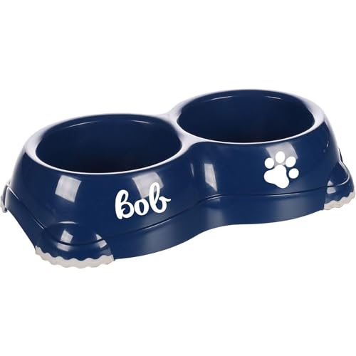Personalizzabile Ciotola doppia in plastica 2×330ml Blu Leno Classic – antiscivolo e lavabile in lavastoviglie – per cani e gatti – personalizzata con nome – Petslino