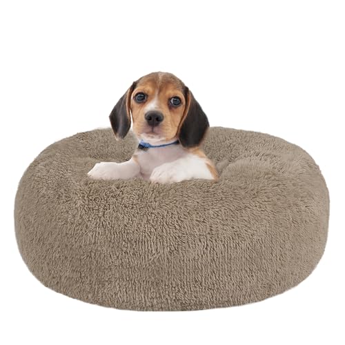HMTOPE Orthopädisches Hundebett rund Hundekissen Hundesofa Katzenbett Donut Kuscheliges Hundekorb Waschbar, 60 cm Ø, Kamelbraun