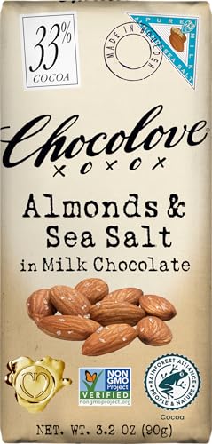 Chocolove, Almonds & Sea Salt Milk Chocolate Bar, 3.2 Ounce