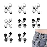 GTAAOY Jean Buttons Pins, 8 Set Pant Waist Tightener, Adjustable Jean Button Pin, No Sewing Required, Jeans Button Replacement Pant Clips for Women Skirt Pant Jeans（White Black Pearl）