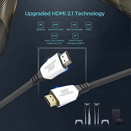 Cabo trançado Keymox 8K HDMI 2.1 com indicação de LED, 48Gbps Ultra HD de alta velocidade, suporta 4