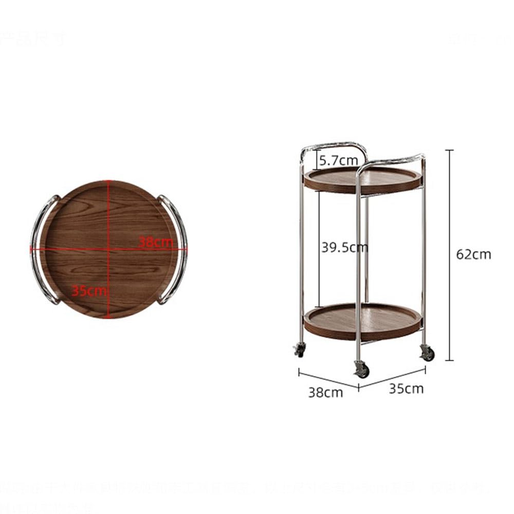 Stolik boczny do sofy Retro minimalistyczny okrągły stolik boczny do sofy, ruchoma półka na kółkach, narożny, wózek przechowywania(Brown)