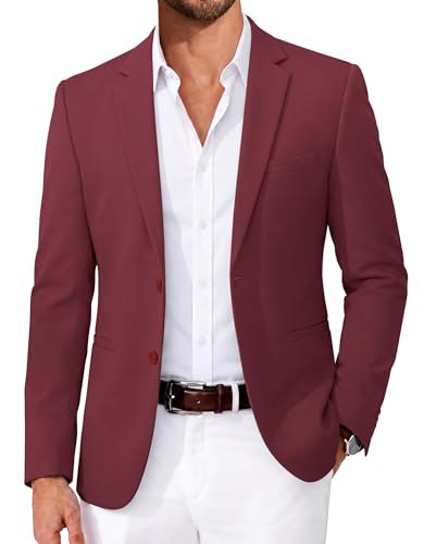Coofandy Blazer décontracté pour Homme - Coupe ajustée - Léger - en Tricot - pour Le Sport - Deux Boutons, Bordeaux, Taille XL