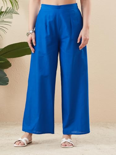 Image of MOKOSH Women's Cotton Embroidery Kurti with Palazzo | Kurta Set | Mirror Work | Round Neck Sleeveless | 2 Piece Outfit | Indian Kurta Outfit With Palazzo Pants