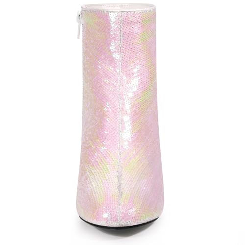 Allegra K Women's Round Toe Block Heels Sequin Ankle Boots3