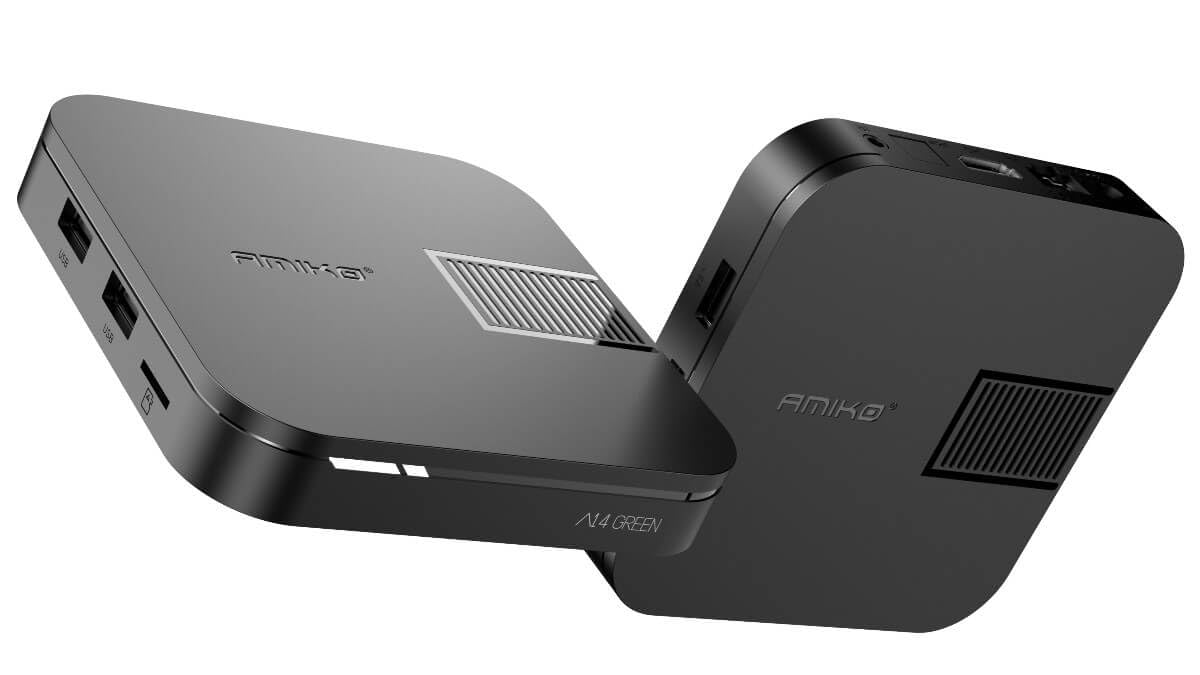 Amiko A14 4K UHD Android 14 Mytv3 Quad Core Dual Band WiFi HDR10 UK Plug TV Box Amiko 2 Go de RAM, 16 Go MMC Vert